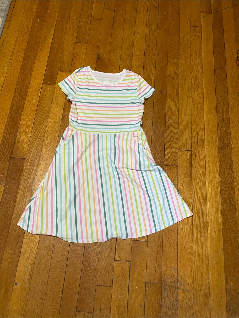wonder nation Pastel Rainbow Stripe Short Sleeve Dress